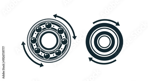 Detailed illustration of ball bearings and rotational direction silhouette