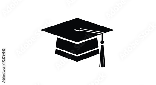 A black graduation cap depicted as a stark graphic silhouette