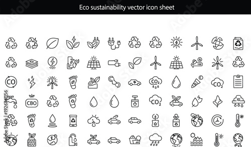 Eco sustainability vector icons set for green initiatives