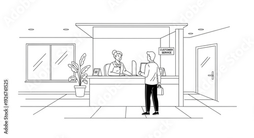 Man Standing in Office Reception Area.