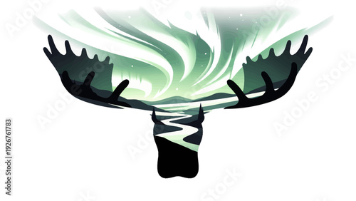 Northern Lights Dance Above a Majestic Moose Silhouette, Evoking the Wild Beauty of the Arctic Landscape