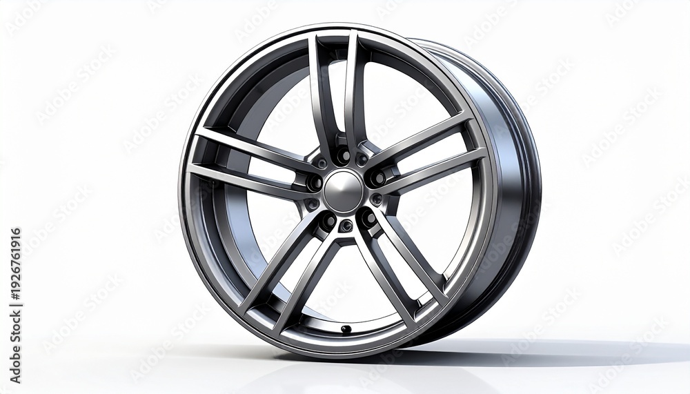 Obraz premium Clean Detailed View of a Modern Silver Alloy Wheel with Multi-Spoke Design, Capturing Automotive Elegance and Performance, Ideal for Vehicle Enthusiasts and Industry Promotion