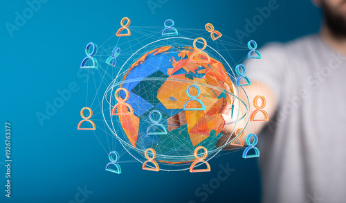 Fotografia Abstract image of a global network showing connections between people, illustrat