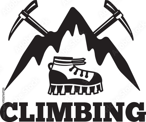Rock climber badge. Black outdoor sport logo