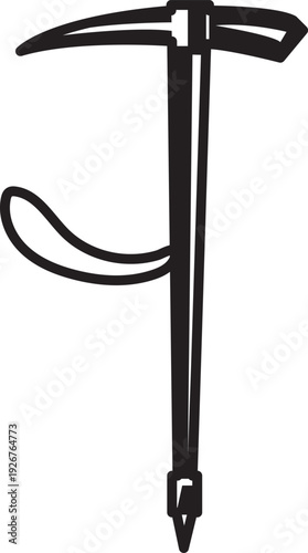 Climbing pickaxe black icon. Alpine tool symbol