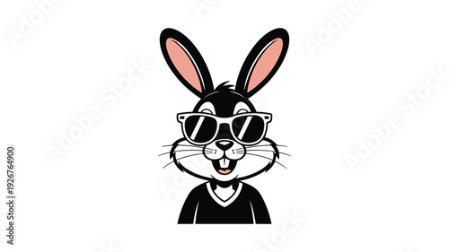 Cool bunny character with sunglasses wearing a v-neck shirt on a white background