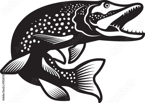 Trout black emblem. Retro fish catch logo
