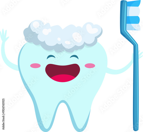 Tooth cleaning mascot. Cartoon oral hygiene icon