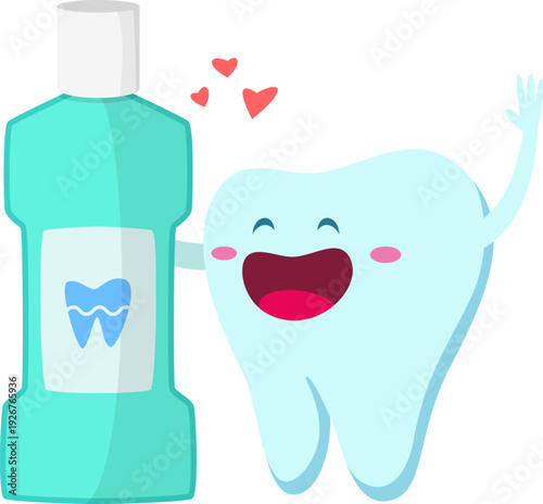 Happy tooth with paste. Dental care cartoon mascot