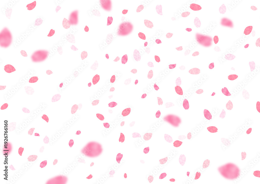 Fototapeta premium 水彩風の柔らかな桜 梅の花びらが画面いっぱいに舞い散る春の背景ベクターイラスト素材 入学式や卒業式にお花見などのイベント広告に最適な白背景の明るく華やかな桜吹雪バックグラウンド