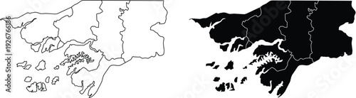 Guinea Bissau Map With Regions Outline And Solid Fill