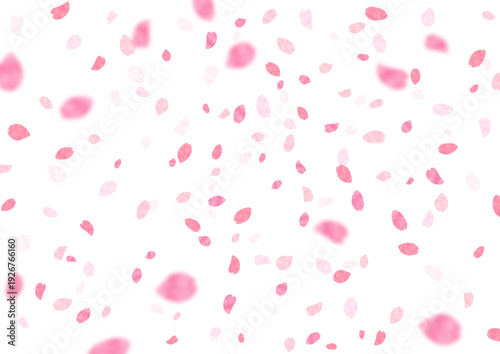水彩風の柔らかな桜 梅の花びらが画面いっぱいに舞い散る春の背景ベクターイラスト素材 入学式や卒業式にお花見などのイベント広告に最適な白背景の明るく華やかな桜吹雪バックグラウンド