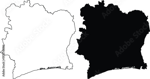 Ivory Coast Outline Map and Solid Map Cote d'Ivoire