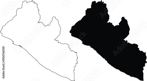 Liberia outline map and solid fill map with white background