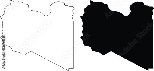 Libya outline map and solid fill map on white background