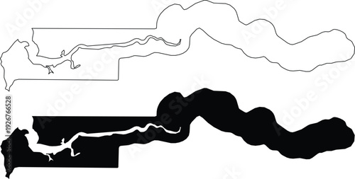 The Gambia map outline and filled Africa silhouette