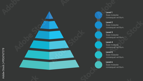 Six Level 3D Pyramid Hierarchy Infographic On Dark Background