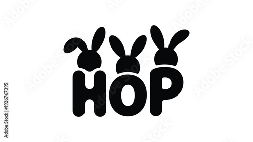 Hop text with cute bunny ears forming letters for easter