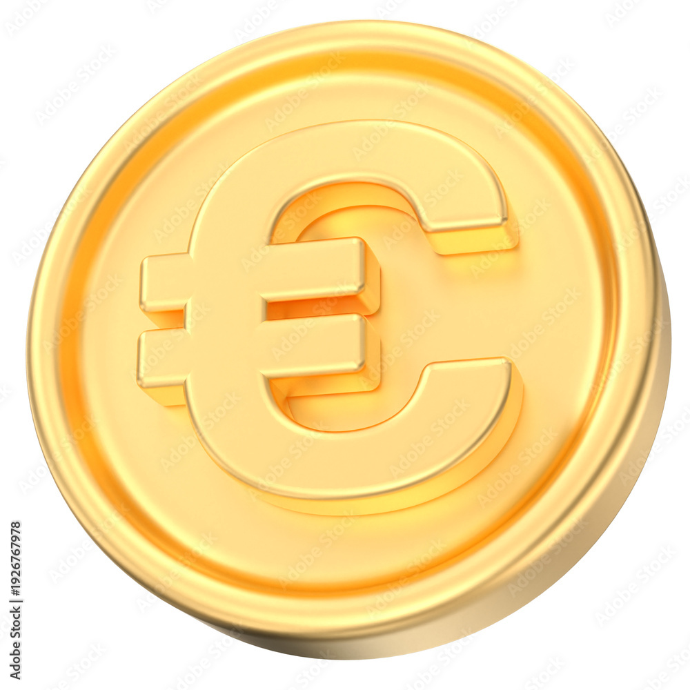 Obraz premium Vibrant 3D rendered golden Euro coin, representing currency, investment, prosperity, and global financial markets.