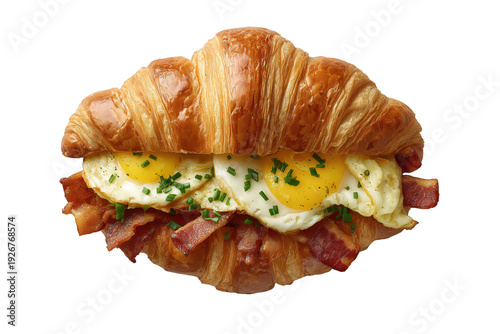 Delicious sandwich with egg and bacon on toasted bread isolated on transparent background