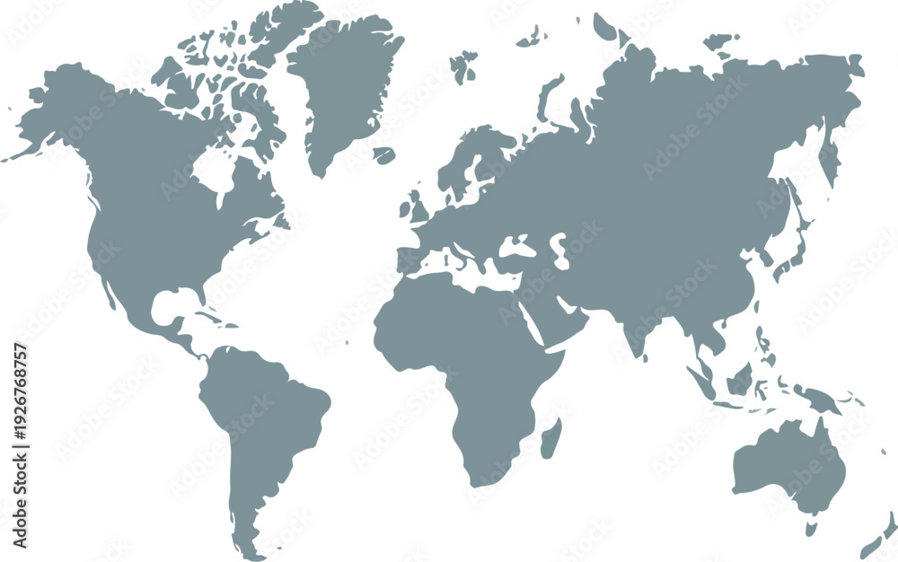Obraz premium Flat World Map Continent Silhouettes Vector Illustration