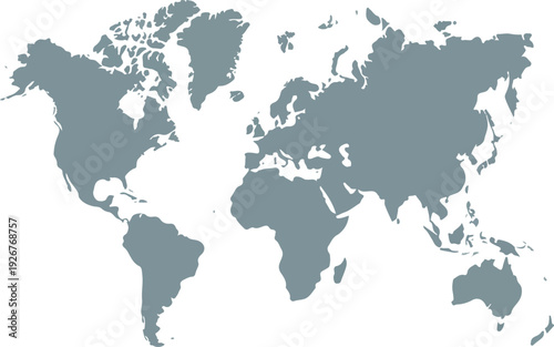 Flat World Map  Continent Silhouettes Vector Illustration