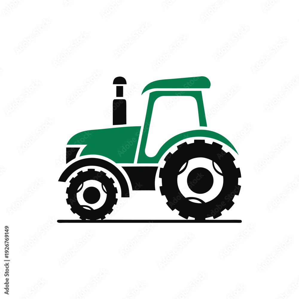 Fototapeta premium Green and black tractor with large rear wheels agriculture
