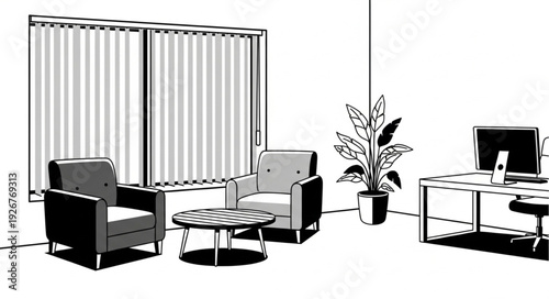 Modern Office Interior with Furniture.