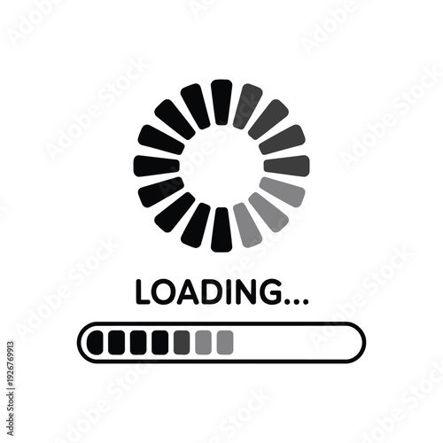 Loading progress bar and circle icon. Buffer and download status vector illustration.