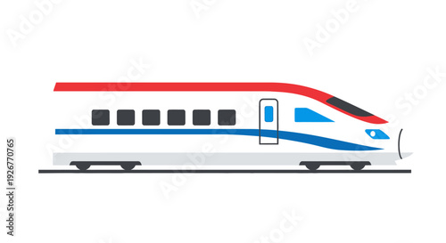 Modern high speed train with sleek design and vibrant colors on white background.