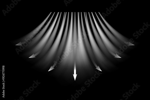 White airflow arrows with air wind effect. Conditioner flow showing blue cold cool light and hot heat streams. Vector illustration.