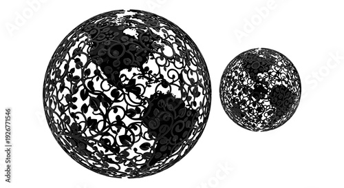 Contrasting celestial bodies with distinct surface textures and relative sizes depicted in space Vector, illustration