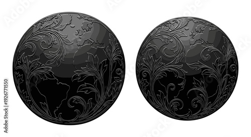 Dual depiction of a celestial body showcasing contrasting hemispheric surface textures and patterns Vector, illustration