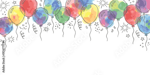 Festive watercolor balloons and confetti on a white background perfect for birthday party invitations and celebration banner design vector illustration