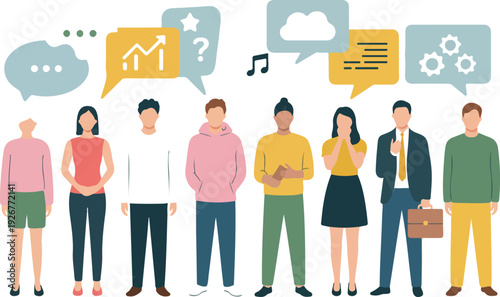 Chat Participants Talking  Questions, Music and Topic Discussion Vector Scene