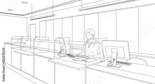 Office Workspace with Computer Terminals.