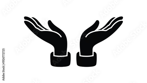 black silhouette of two open hands with palms up and cuffs  offering or receiving something