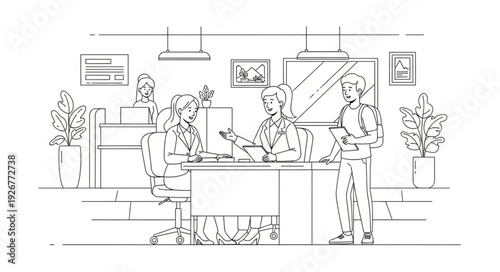 Office Meeting with Three Business People.