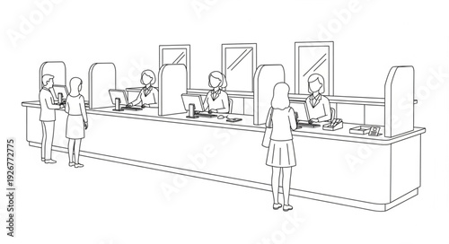 Office Reception Desk with People.