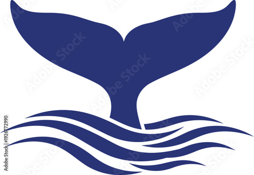 Dark Blue Whale Tail Diving in Ocean Waves Vector Icon