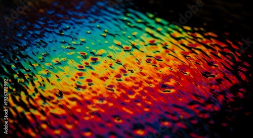 Vibrant colorful pattern glows brightly on a dark surface with hues.