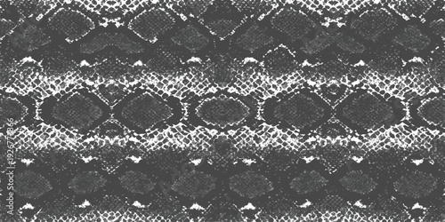 Seamless snake skin pattern vector illustration with abstract reptilian scales texture in monochrome black and white vintage style