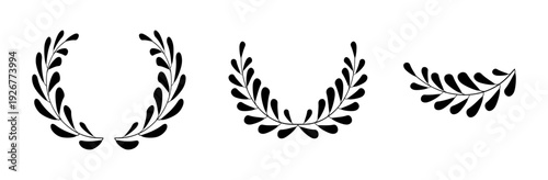 Laurel wreath icon, award symbol with leaf and branch in a circle