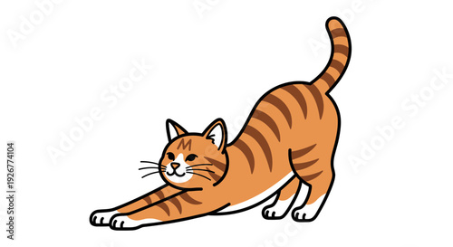 Cartoon cat stretching isolated on white background happy relaxing playful