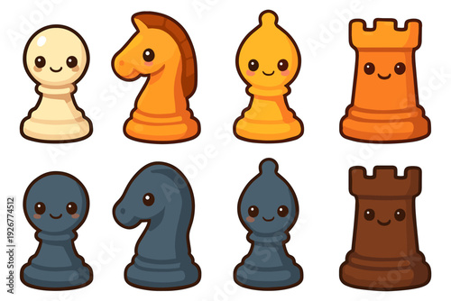 Cute chess characters vector illustration in cartoon style for game design