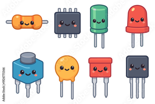Cute electronic components vector illustration for tech-themed posters in cartoon style