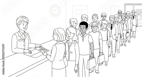 People in a Long Queue Line.