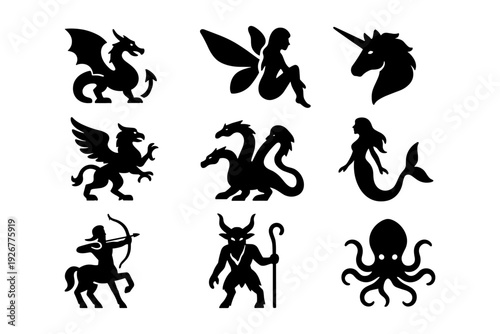 Mythical creature silhouettes: enchanting designs of dragons, mermaids, and more