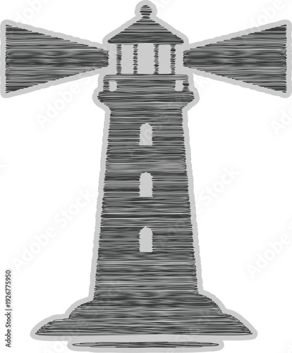 Scribble Embroidery Maritime Lighthouse Vector Sticker Art