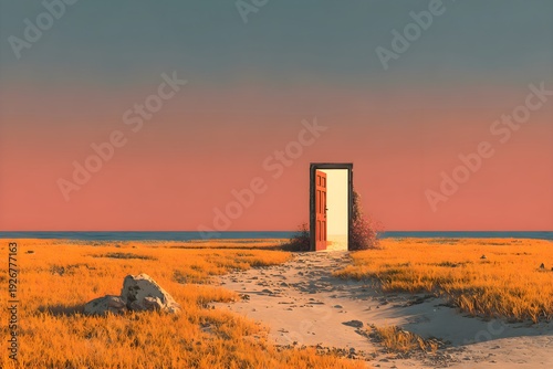 Mysterious Open Door Under the Moonlight